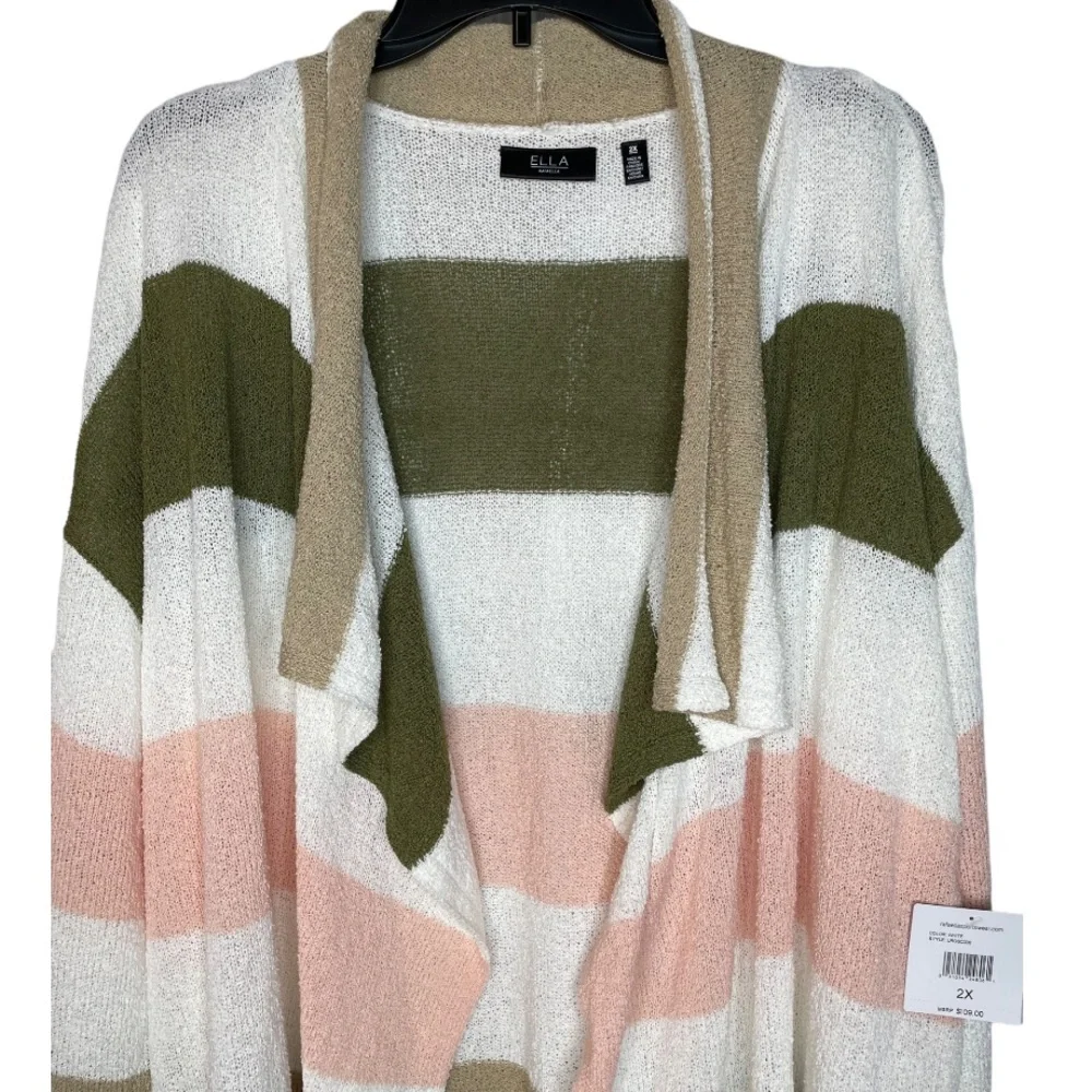 NWT 2X Ella Rafaella open Front Cardigan Sweater 3/4 Sleeve Multicolored - Picture 1 of 15